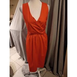 J. By J. Crew Dress Orange Wrap Tie Sleeveless V Neck Sz 0 Office Party...